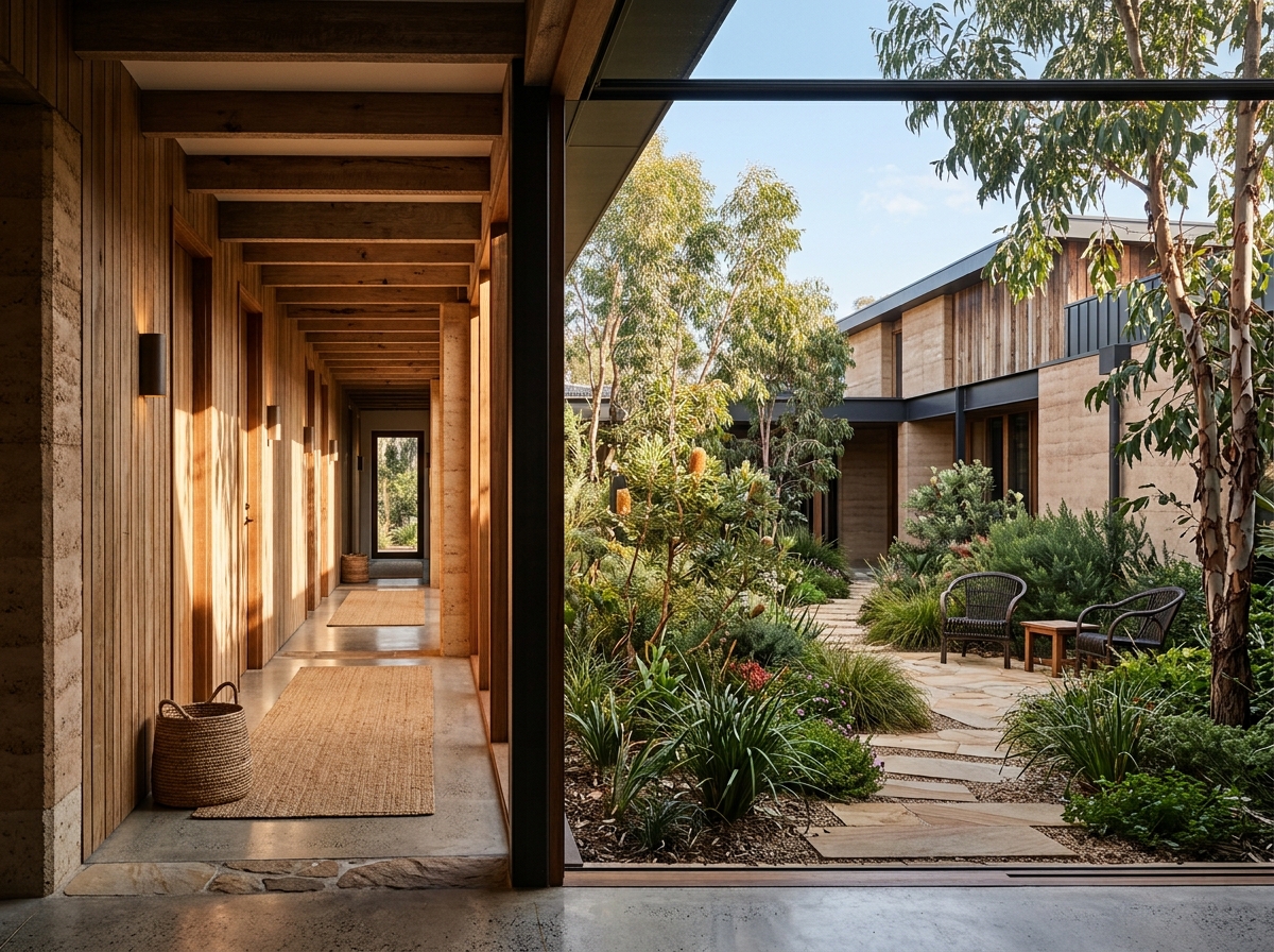 Australian boutique hotel corridor and courtyard