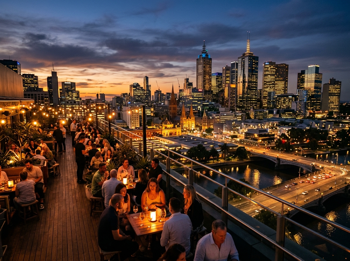 Australian city evening with rooftop lights