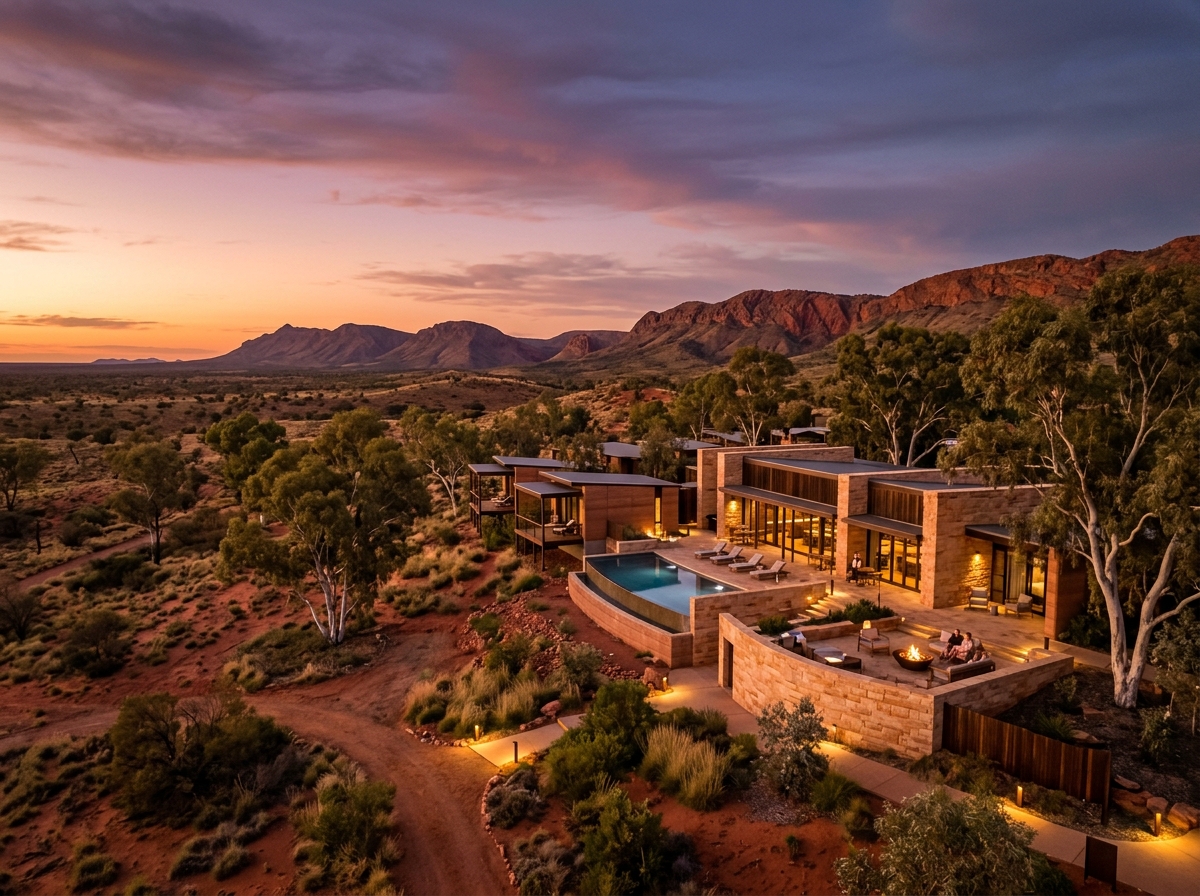 Luxury Australian resort glowing at dusk