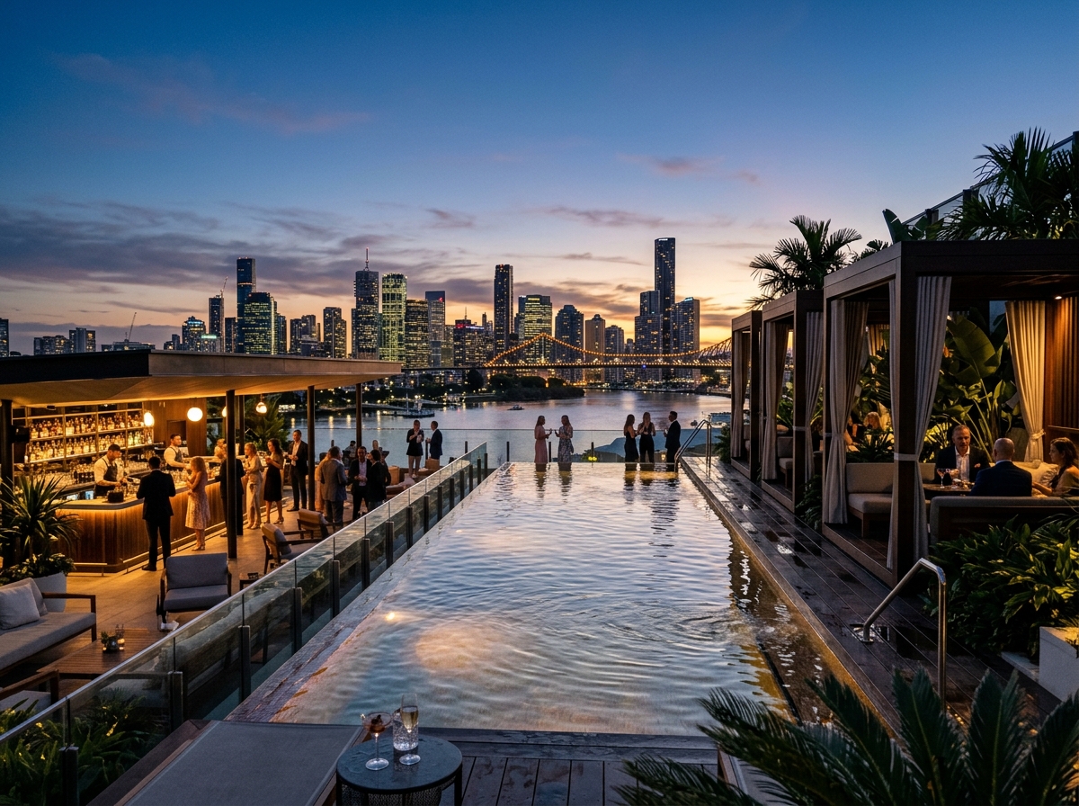 Brisbane rooftop overlooking the river